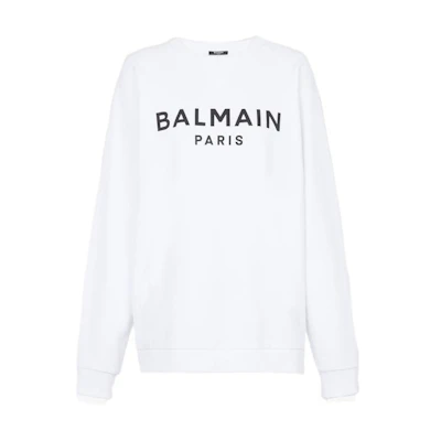 Balmain Logo Printed Crewneck Sweatshirt White AH1JQ005BB65-GAB