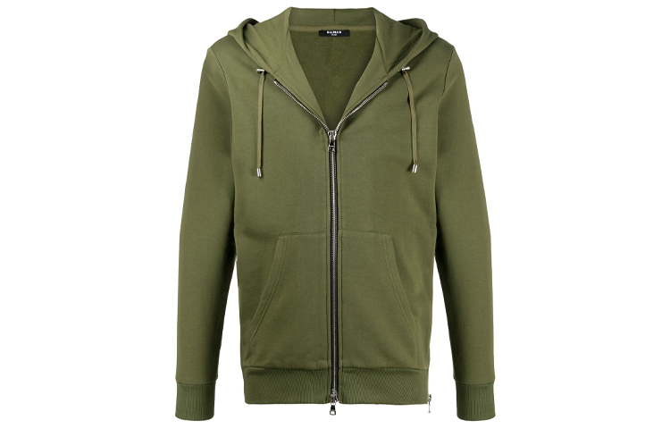 Balmain Logo Textured Zip Hoodie Jacket Men Green TH13643I261-7UA