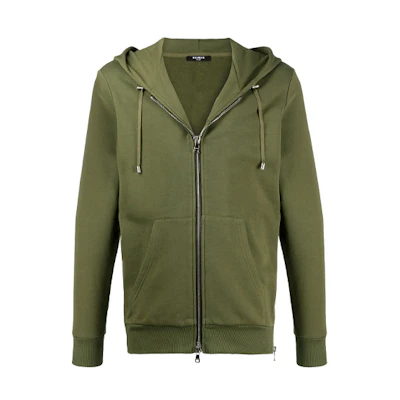 Balmain Logo Textured Zip Hoodie Jacket Men Green TH13643I261-7UA
