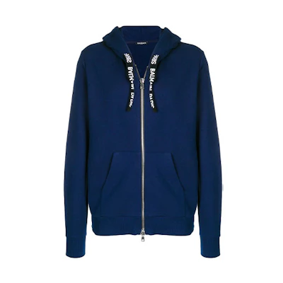 Balmain Logo Zip-Up Hoodie Blue () RH03843-J928-6UB