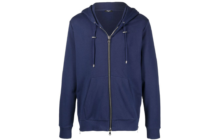 Balmain Logo Zip-Up Loose Hoodie Blue (Men’s) VH1JR010B033-6UT
