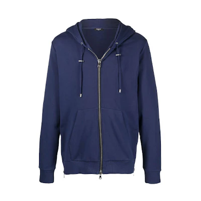 Balmain Logo Zip-Up Loose Hoodie Blue (Men’s) VH1JR010B033-6UT