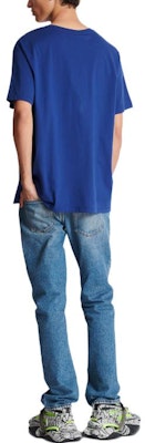 BALMAIN Metallic Flocked Loose-Fit Logo Print T-Shirt Navy Blue for Men CH1EG010-BB99-SLK Shop BALMAIN Metallic Flocked Loose-Fit Logo Print T-Shirt Navy Blue for Men CH1EG010-BB99-SLK