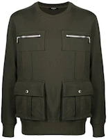Balmain Military Green Crewneck Multi-Pocket Long Sleeve Sweatshirt VH1JQ006-J194-7UA Balmain Military Green Crewneck Multi-Pocket Long Sleeve Sweatshirt VH1JQ006-J194-7UA