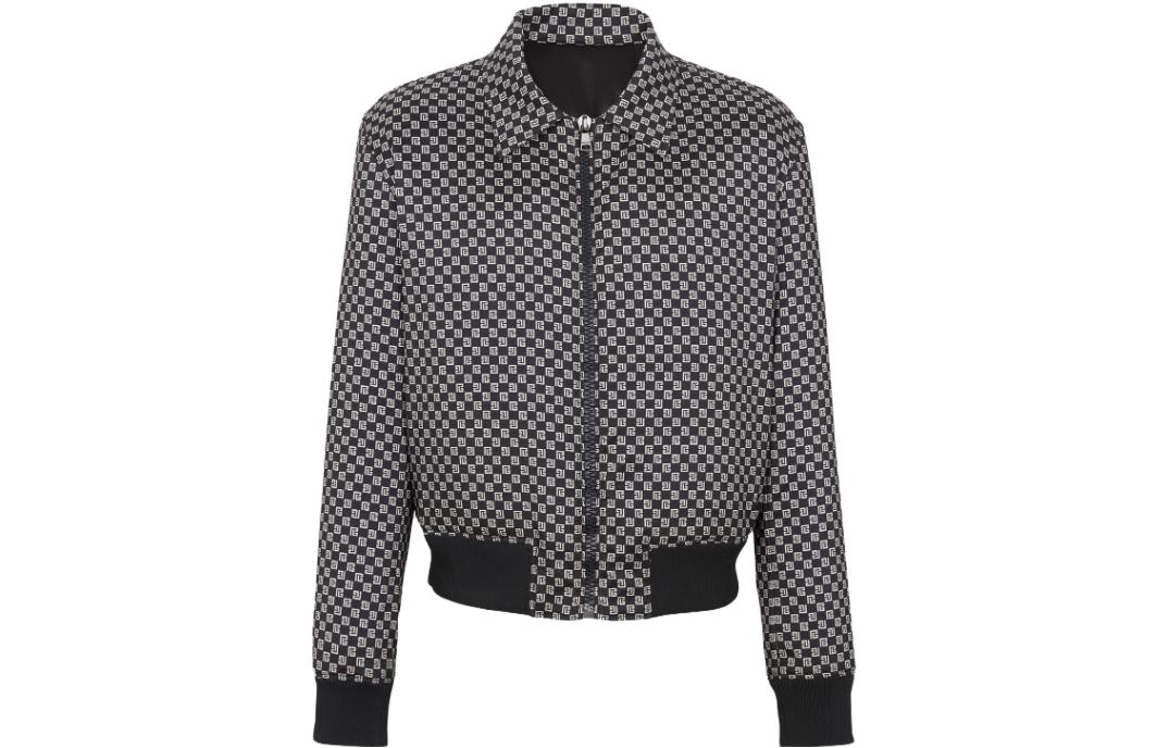 Balmain Mini Monogram Logo Bomber Jacket Black Full-Print Zip-Up CH1TF615XI20-EDK