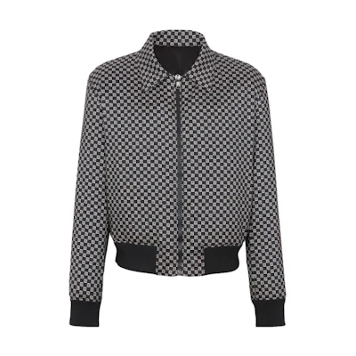 Balmain Mini Monogram Logo Bomber Jacket Black Full-Print Zip-Up CH1TF615XI20-EDK