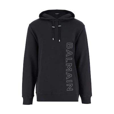 Balmain Navy Blue Pullover Hoodie with Letter Print Design BH0JT046-BC22-SIZ