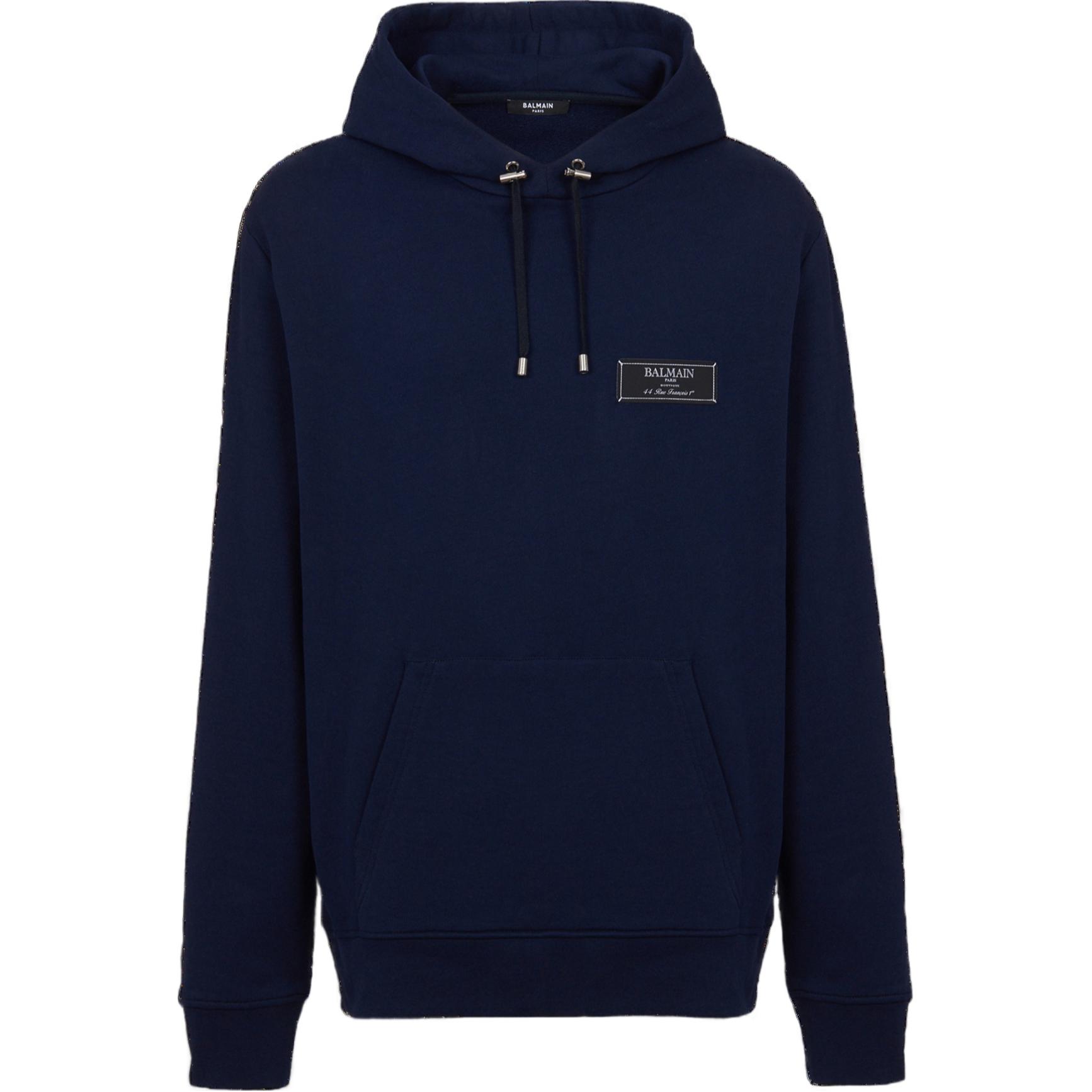 Balmain Navy Blue Solid Color Slim Fit Hoodie DH1JT047JB53-6UB