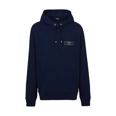 Balmain Navy Blue Solid Color Slim Fit Hoodie DH1JT047JB53-6UB