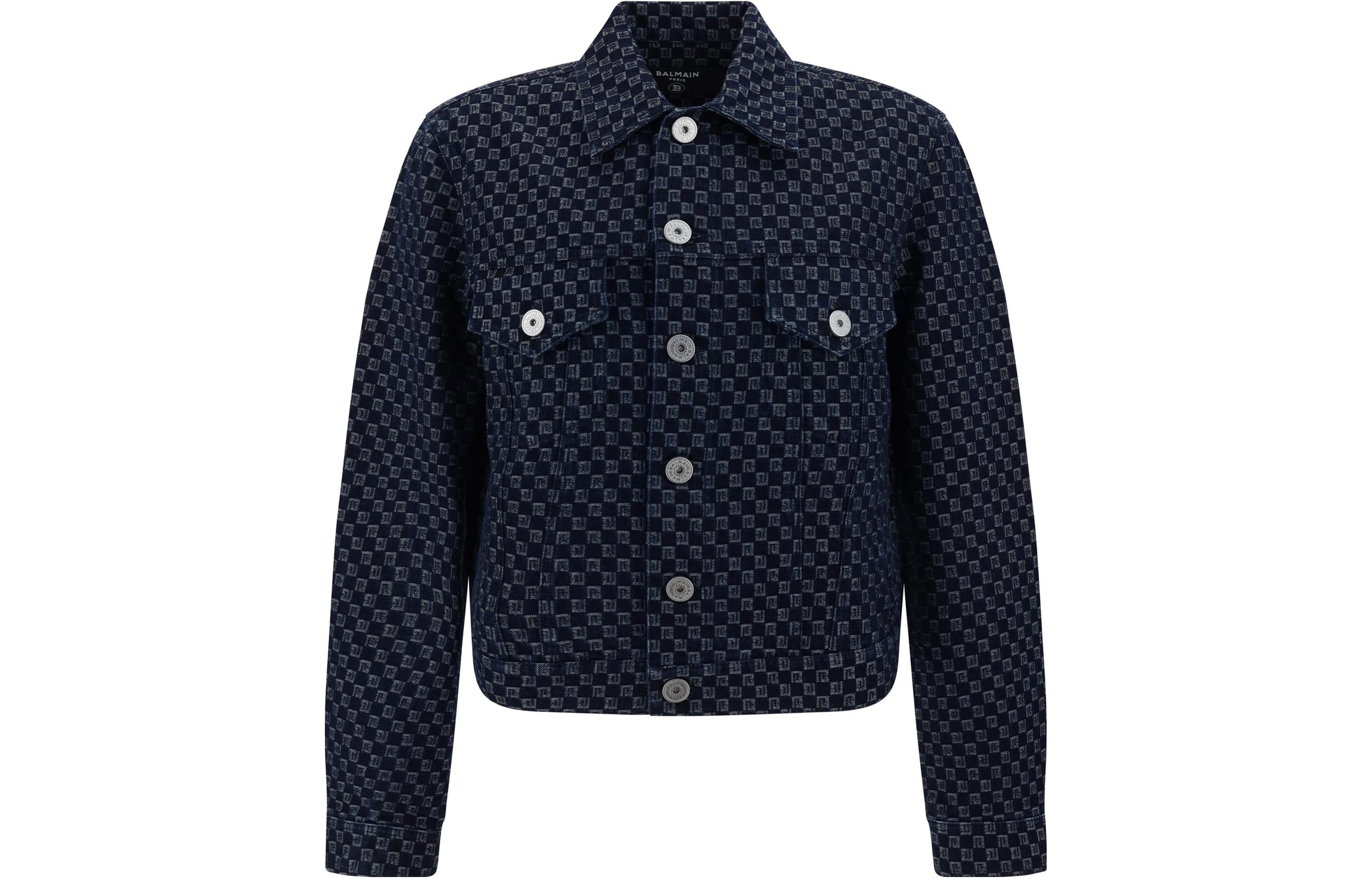Balmain Navy Monogram Single-Breasted Jacket BH0TC275DD80-SHZ