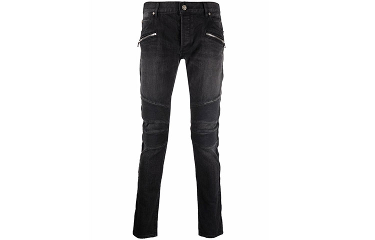 Order BALMAIN Jeans Hitam Patchwork Distressed WH1MG030-146D-0PC