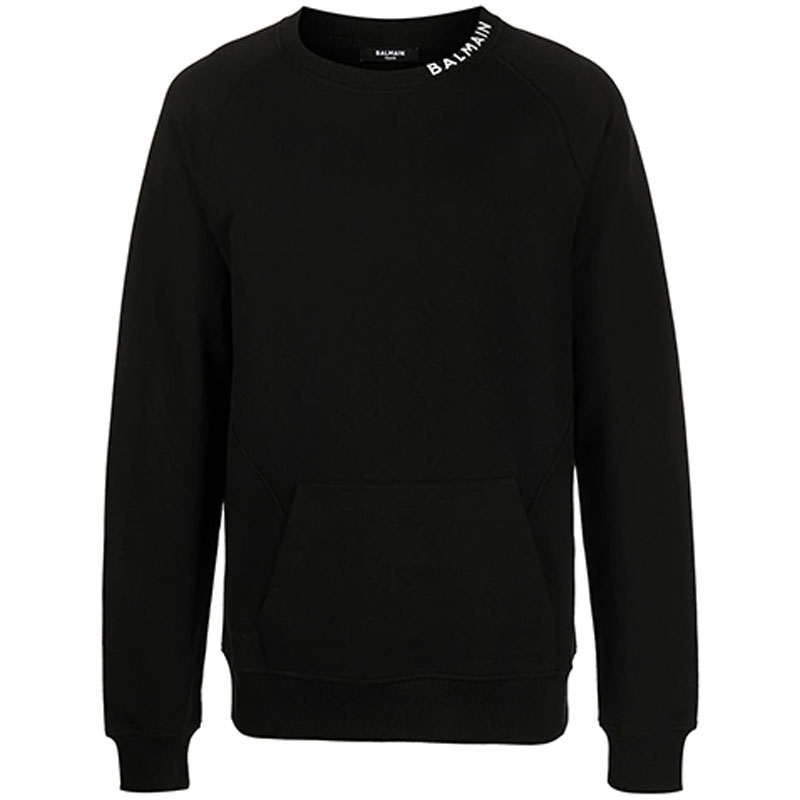Balmain Pullover Sweatshirt Black with Logo Collar WH1JQ007B130-KH