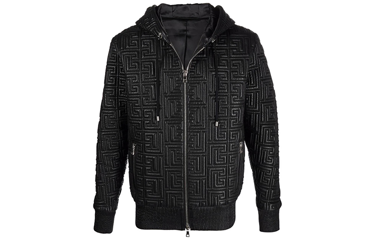 Balmain Quilted Classic Logo Hoodie Jacket Black XH1TH120-LB23-0PA