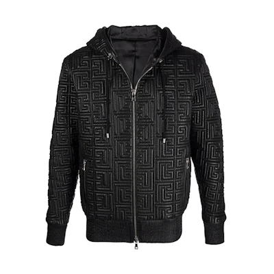 Balmain Quilted Classic Logo Hoodie Jacket Black XH1TH120-LB23-0PA