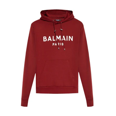 Balmain Red Hoodie with Letter Print Design BH1JR002BB65-MEB
