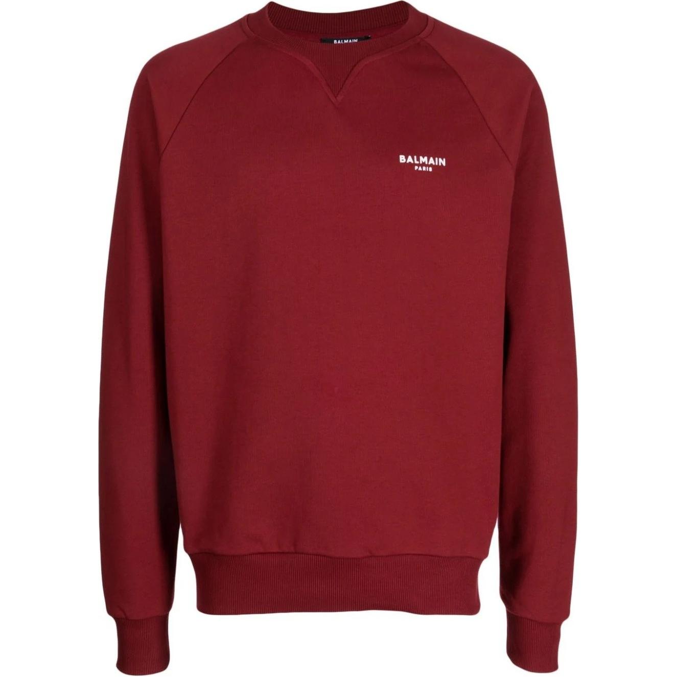 Balmain Red Raglan Long Sleeve Pullover Sweatshirt with Logo BH1JQ005-BB04-MCD