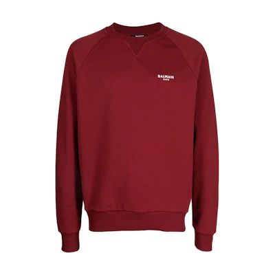 Balmain Red Raglan Long Sleeve Pullover Sweatshirt with Logo BH1JQ005-BB04-MCD