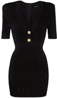 Balmain Ribbed Knit Short Sleeve A-Line Dress Black XF1R6030KB39-0PA Balmain Ribbed Knit Short Sleeve A-Line Dress Black XF1R6030KB39-0PA