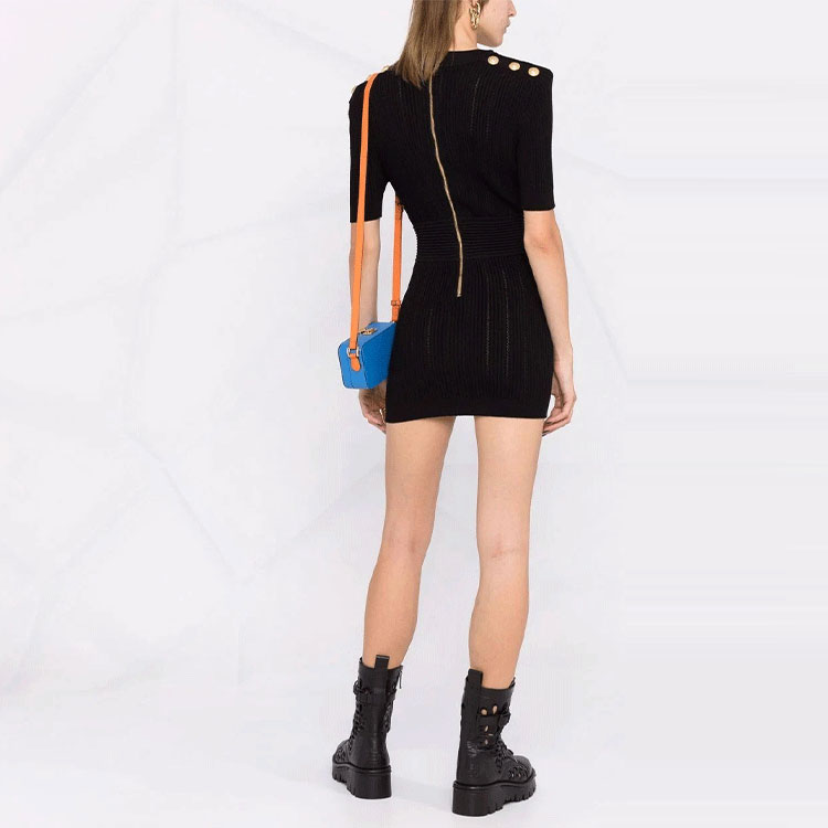 Shop 巴尔曼黑色罗纹针织短袖A字连衣裙 XF1R6030KB39-0PA