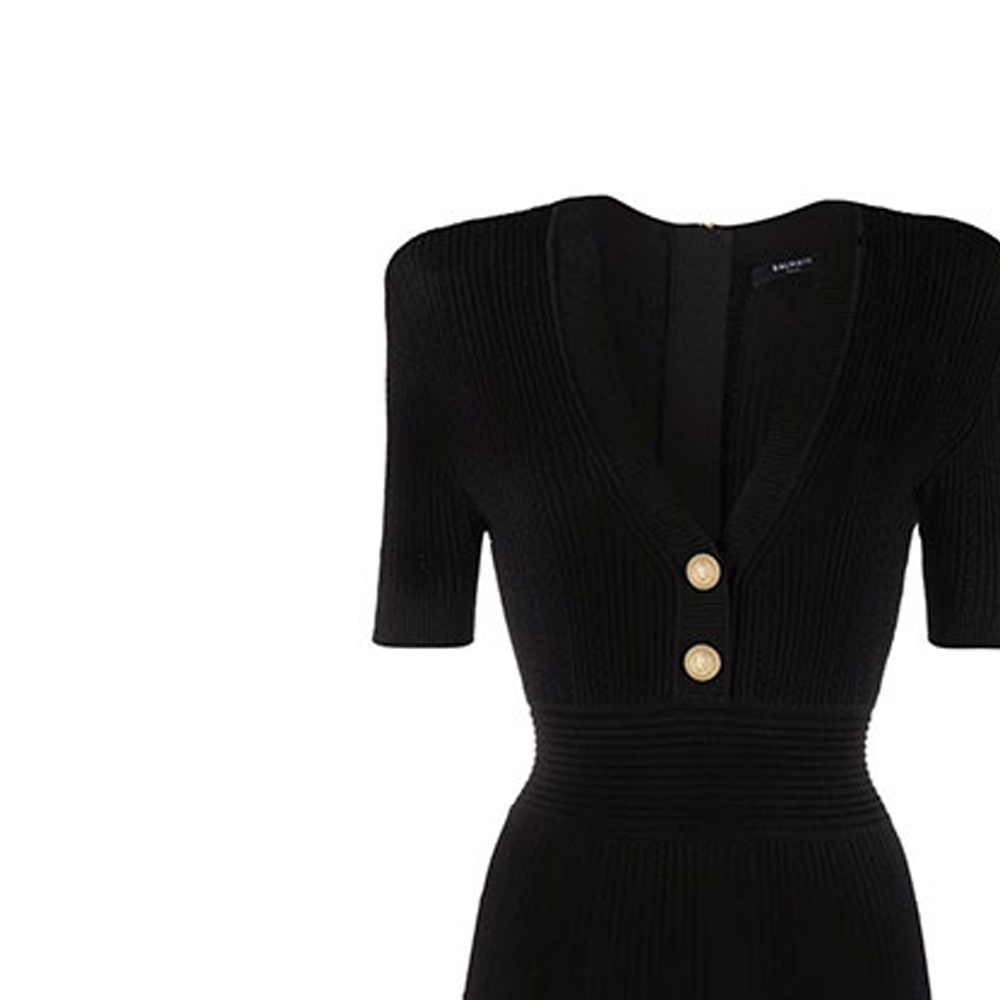 Details for 巴尔曼黑色罗纹针织短袖A字连衣裙 XF1R6030KB39-0PA
