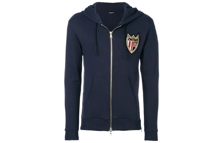 Balmain Shield Patch Zip Sweatshirt Blue S8H6643J148B-159