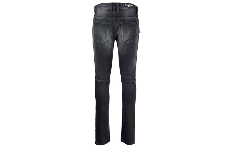 Lookbook 巴尔曼修身破洞纽扣口袋牛仔裤 - 黑色. WH1MG010-146D-0PC