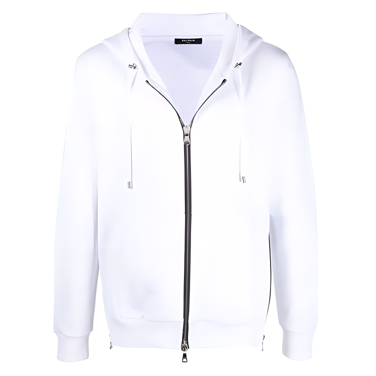 Balmain Slim Fit White Hoodie with Back Logo XH1JR010BB23-GAB