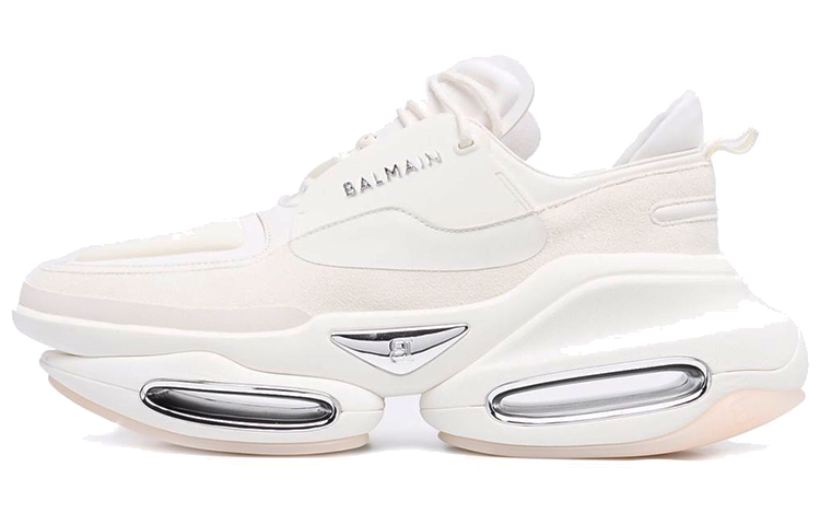 Balmain Smooth Leather and Suede Sneakers 'White'