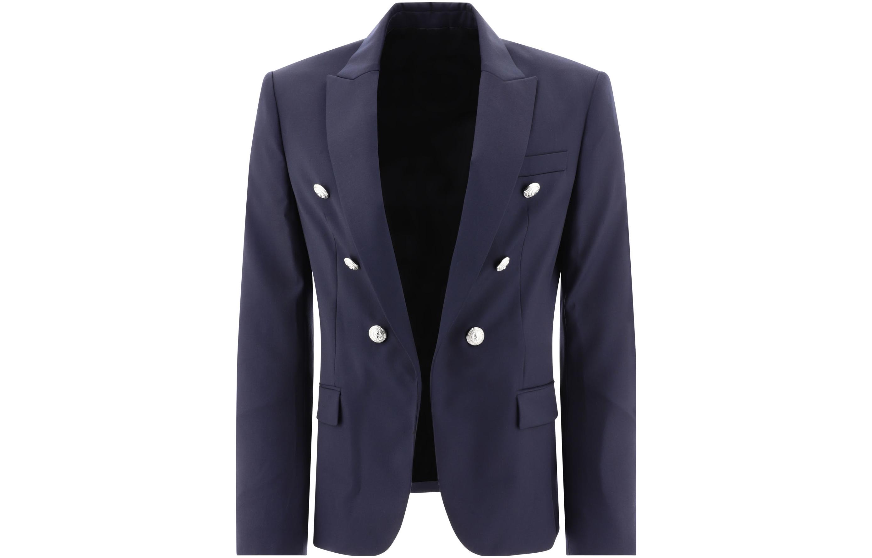 Balmain Solid Color Button Long Sleeve Blazer Jacket - Blue BH1SG075WB126UB