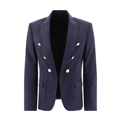 Balmain Solid Color Button Long Sleeve Blazer Jacket - Blue BH1SG075WB126UB