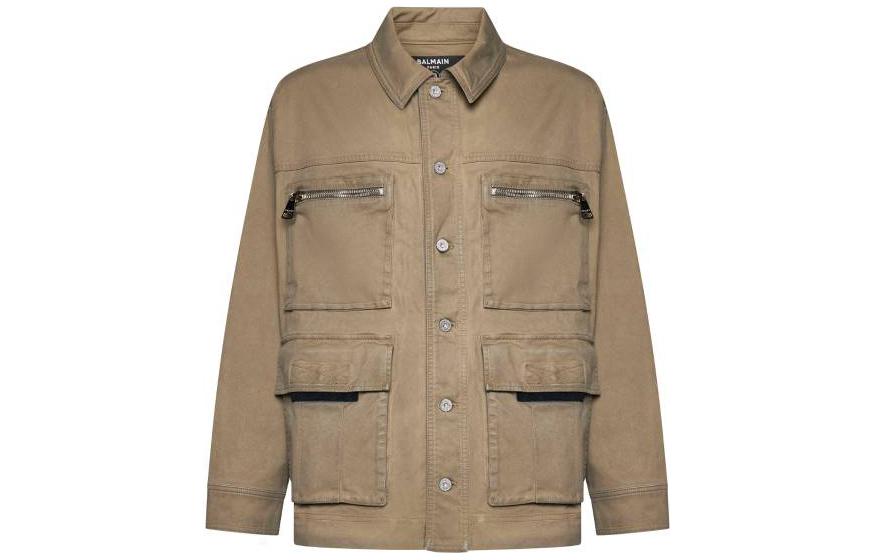 Balmain Solid Color Notched Lapel Casual Jacket Brown AH1TC245CD077CA