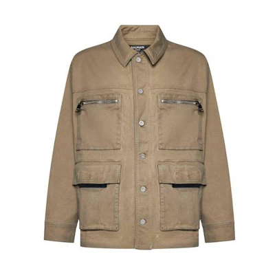 Balmain Solid Color Notched Lapel Casual Jacket Brown AH1TC245CD077CA