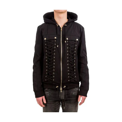 Balmain Solid Color Zip-Up Hooded Jacket Brown/Black S7H6019J020-176