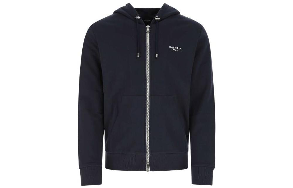Balmain Solid Color Zip-Up Hoodie Blue () YH1JX000BB04SAJ