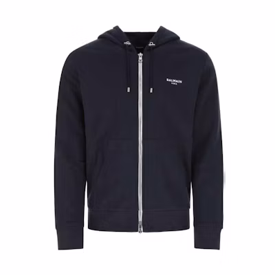 Balmain Solid Color Zip-Up Hoodie Blue () YH1JX000BB04SAJ