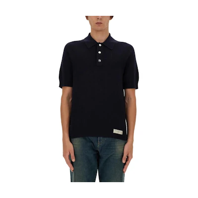 BALMAIN Solid Logo Polo Shirt Navy Blue - Short Sleeve Classic. DH1GB066KE93-6AE