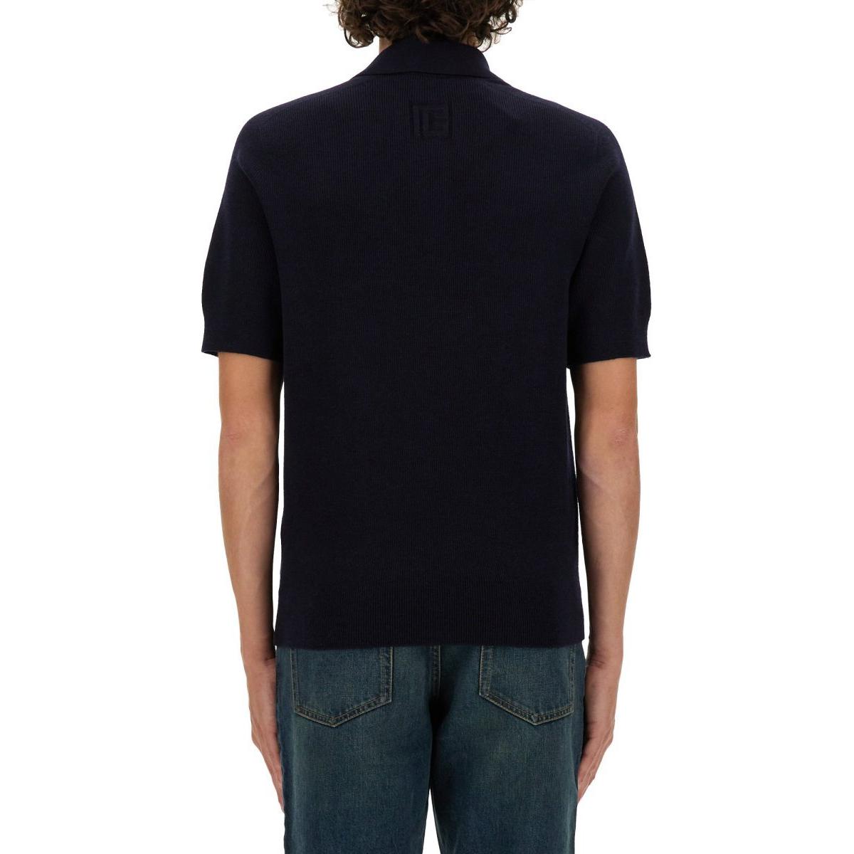 Lookbook BALMAIN Solid Logo Polo Shirt Navy Blue -  Short Sleeve Classic. DH1GB066KE93-6AE