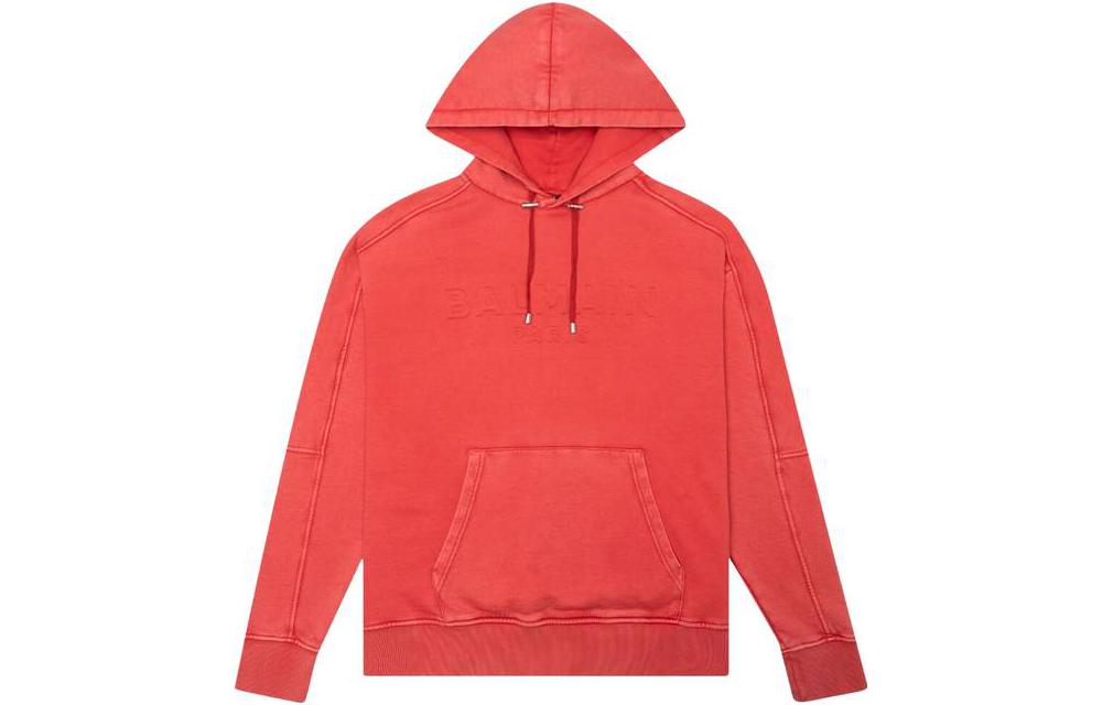 Balmain Solid Red Hoodie with Drawstring VH0JS003-B003-3AA