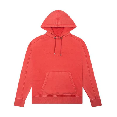 Balmain Solid Red Hoodie with Drawstring VH0JS003-B003-3AA