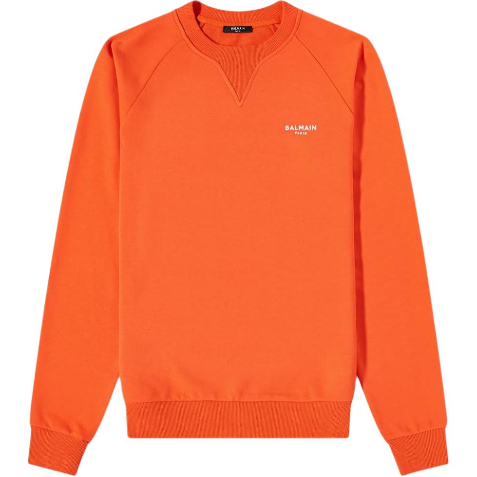 Balmain Solid Ribbed Logo Print Crewneck Long Sleeve Sweatshirt WH0JQ005B150-KBE