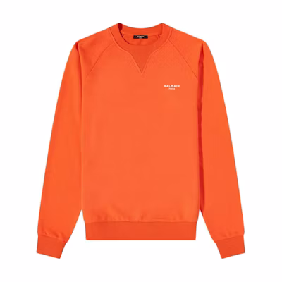 Balmain Solid Ribbed Logo Print Crewneck Long Sleeve Sweatshirt WH0JQ005B150-KBE