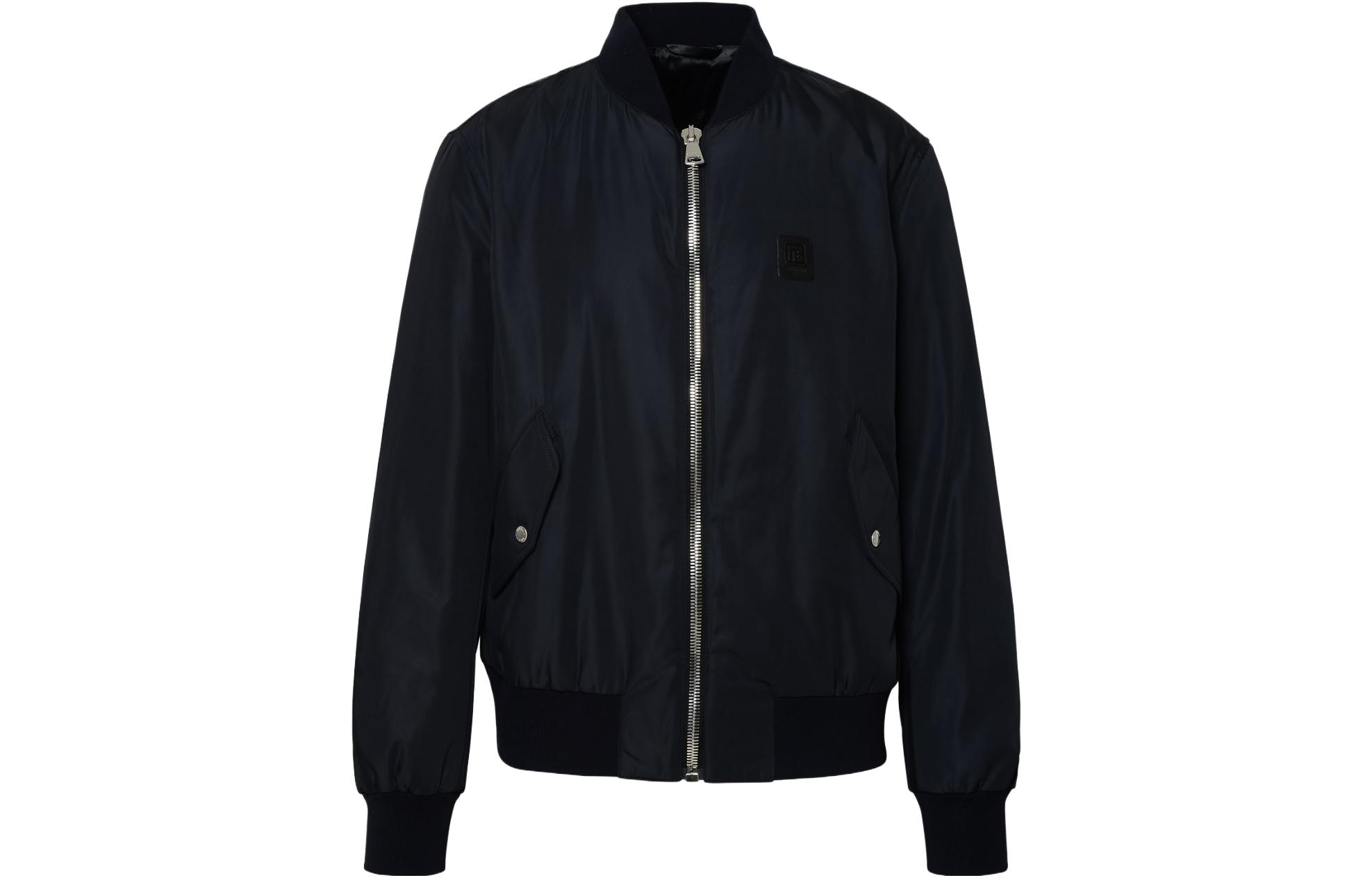 Balmain Solid Stand Collar Zip-Up Jacket in Blue BH0TF445-XG49-6AE