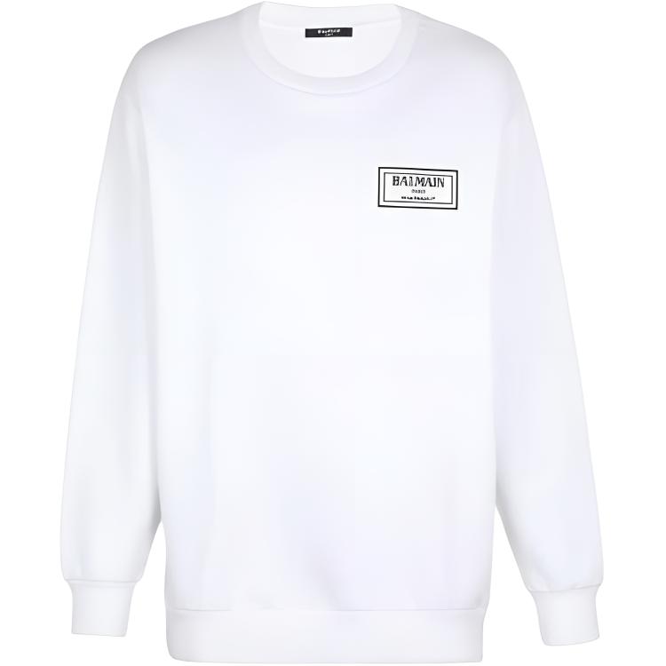 Balmain Solid White Long Sleeve Crewneck Sweatshirt AH2JS001BC38GON