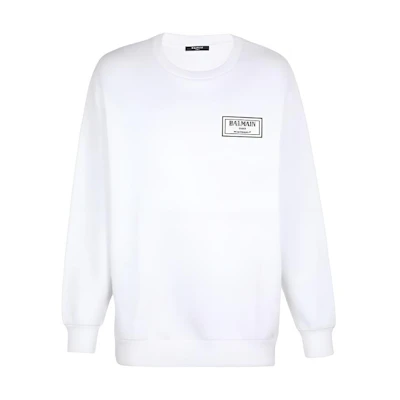 Balmain Solid White Long Sleeve Crewneck Sweatshirt AH2JS001BC38GON