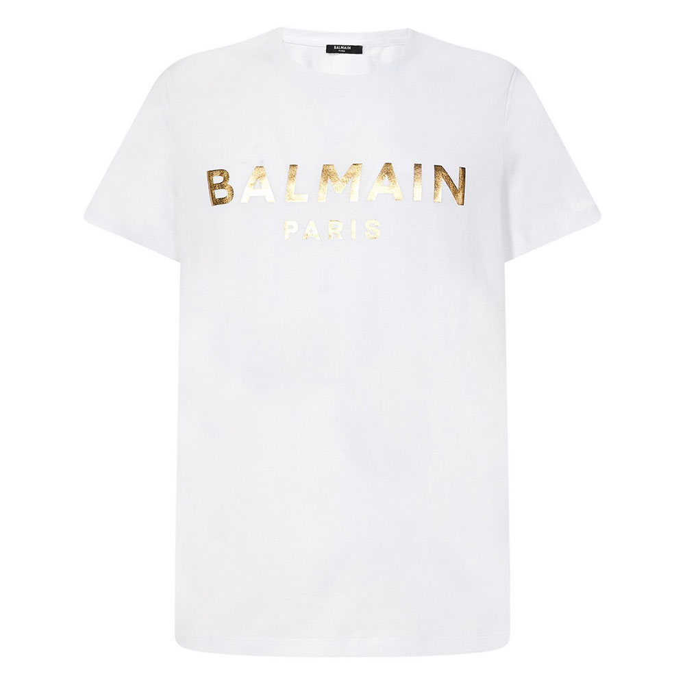 BALMAIN SS21  Metallic Logo Print Short Sleeve T-Shirt White XH1EF000BB29GAD