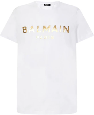 BALMAIN SS21 Metallic Logo Print Short Sleeve T-Shirt White XH1EF000BB29GAD Buy BALMAIN SS21 Metallic Logo Print Short Sleeve T-Shirt White XH1EF000BB29GAD