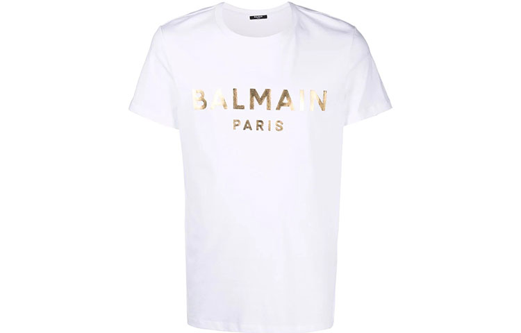 BALMAIN SS21  Metallic Logo Print Short Sleeve T-Shirt White XH1EF000BB29GAD 圖 2