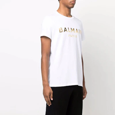 BALMAIN SS21 Metallic Logo Print Short Sleeve T-Shirt White XH1EF000BB29GAD Purchase BALMAIN SS21 Metallic Logo Print Short Sleeve T-Shirt White XH1EF000BB29GAD
