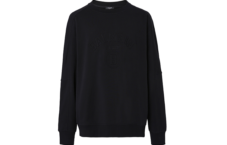 Balmain SS21 Black Cotton Pullover Sweatshirt Long Sleeve VH1JS010-B019-0PA