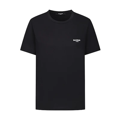 BALMAIN SS21 Black Letter Print Crew Neck Casual T-Shirt Men’s VH1EF000-B069-EAB